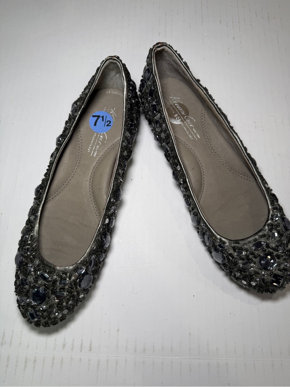 Kenneth Cole Sparkling Gunmetal Crystal Ballet Flats